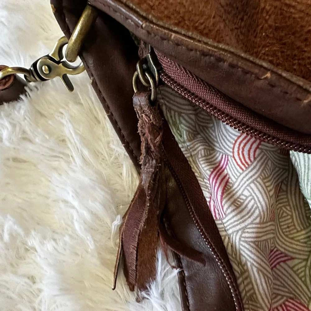 The Sak Hobo Bag Brown Leather Patchwork Snakeskin Accent‎ Shoulder Bag